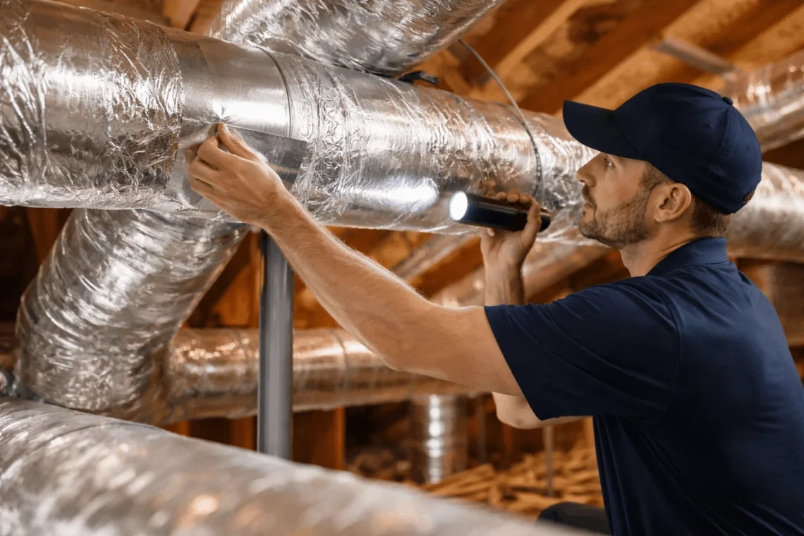 ductwork repair in Glenview during HVAC attic inspection