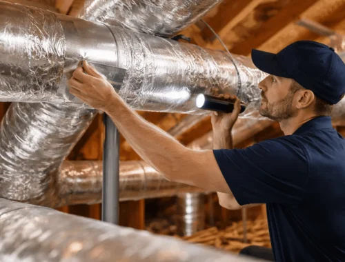 ductwork repair in Glenview during HVAC attic inspection