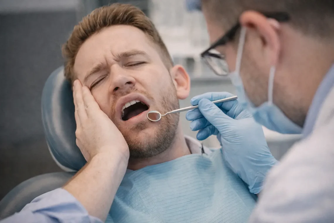 Patient with tooth pain during an emergency dental exam in Rexburg